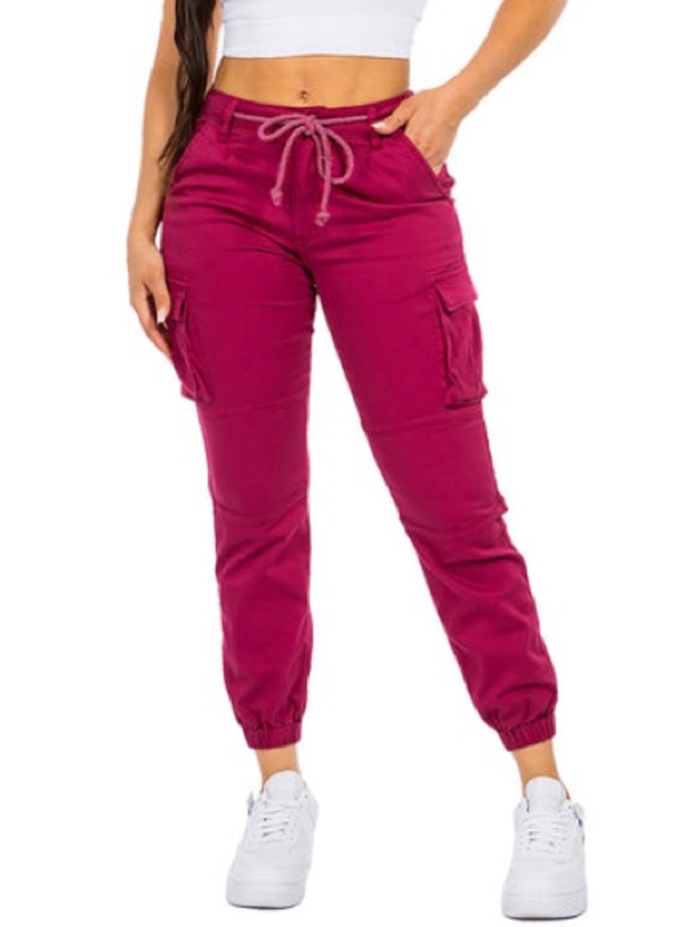American Bazi Casual Plum Colored Cargo Drawstring Jogger Pants